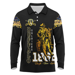 Strength Honor Legacy Buffalo Soldiers Long Sleeve Polo Shirt African American Cavalry Tribute - African Pride