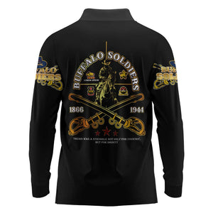 Strength Honor Legacy Buffalo Soldiers Long Sleeve Polo Shirt African American Cavalry Tribute - African Pride