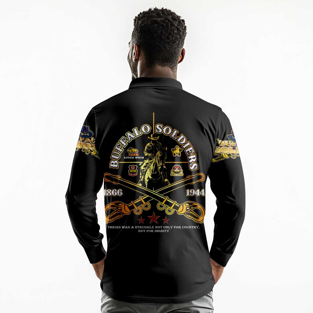 Strength Honor Legacy Buffalo Soldiers Long Sleeve Polo Shirt African American Cavalry Tribute - African Pride