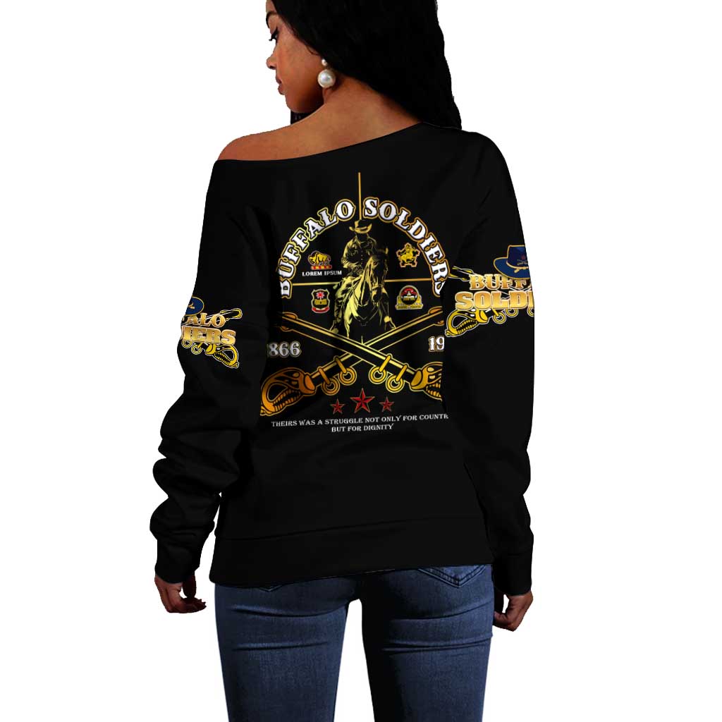 Strength Honor Legacy Buffalo Soldiers Off Shoulder Sweater African American Cavalry Tribute - African Pride