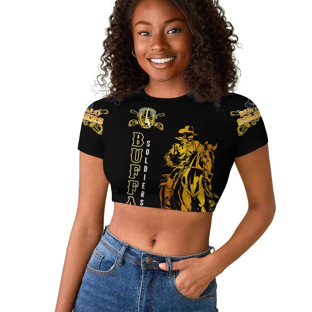 Strength Honor Legacy Buffalo Soldiers Raglan Cropped T shirt African American Cavalry Tribute - African Pride