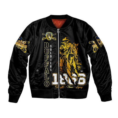Strength Honor Legacy Buffalo Soldiers Sleeve Zip Bomber Jacket African American Cavalry Tribute - African Pride