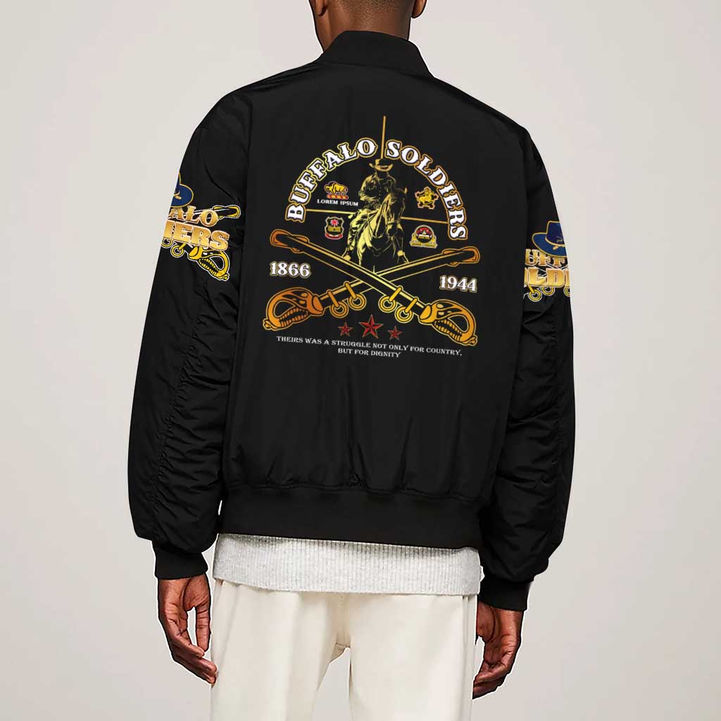 Strength Honor Legacy Buffalo Soldiers Sleeve Zip Bomber Jacket African American Cavalry Tribute - African Pride