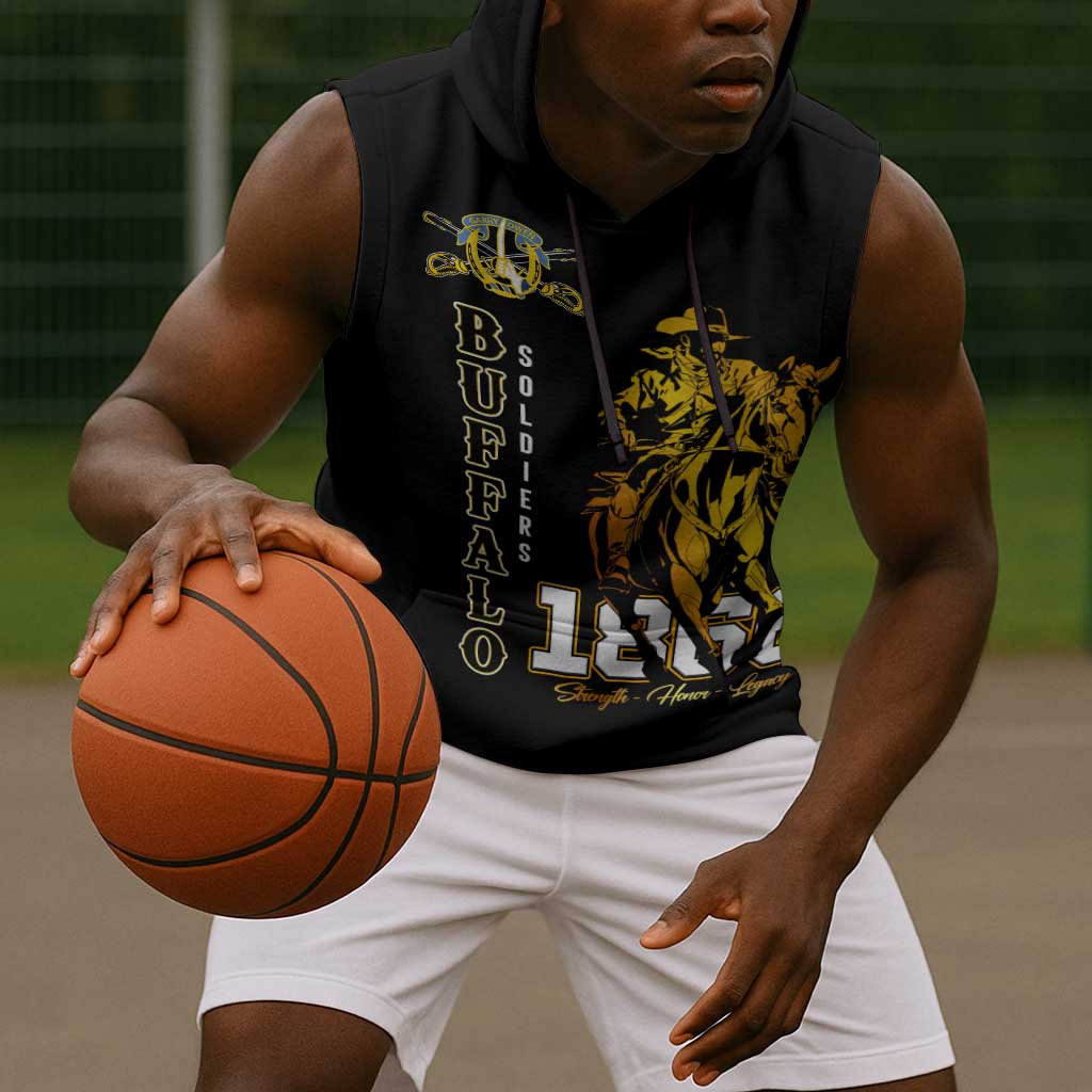Strength Honor Legacy Buffalo Soldiers Sleeveless Hoodie African American Cavalry Tribute - African Pride