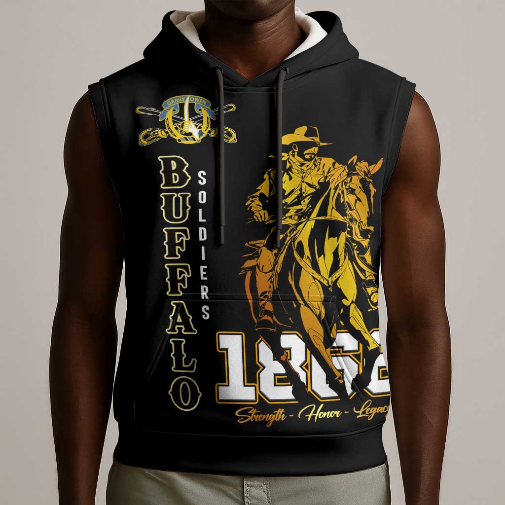 Strength Honor Legacy Buffalo Soldiers Sleeveless Hoodie African American Cavalry Tribute - African Pride