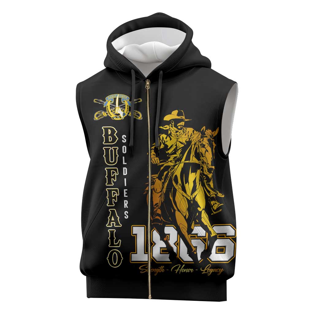 Strength Honor Legacy Buffalo Soldiers Sleeveless Zip Hoodie African American Cavalry Tribute - African Pride