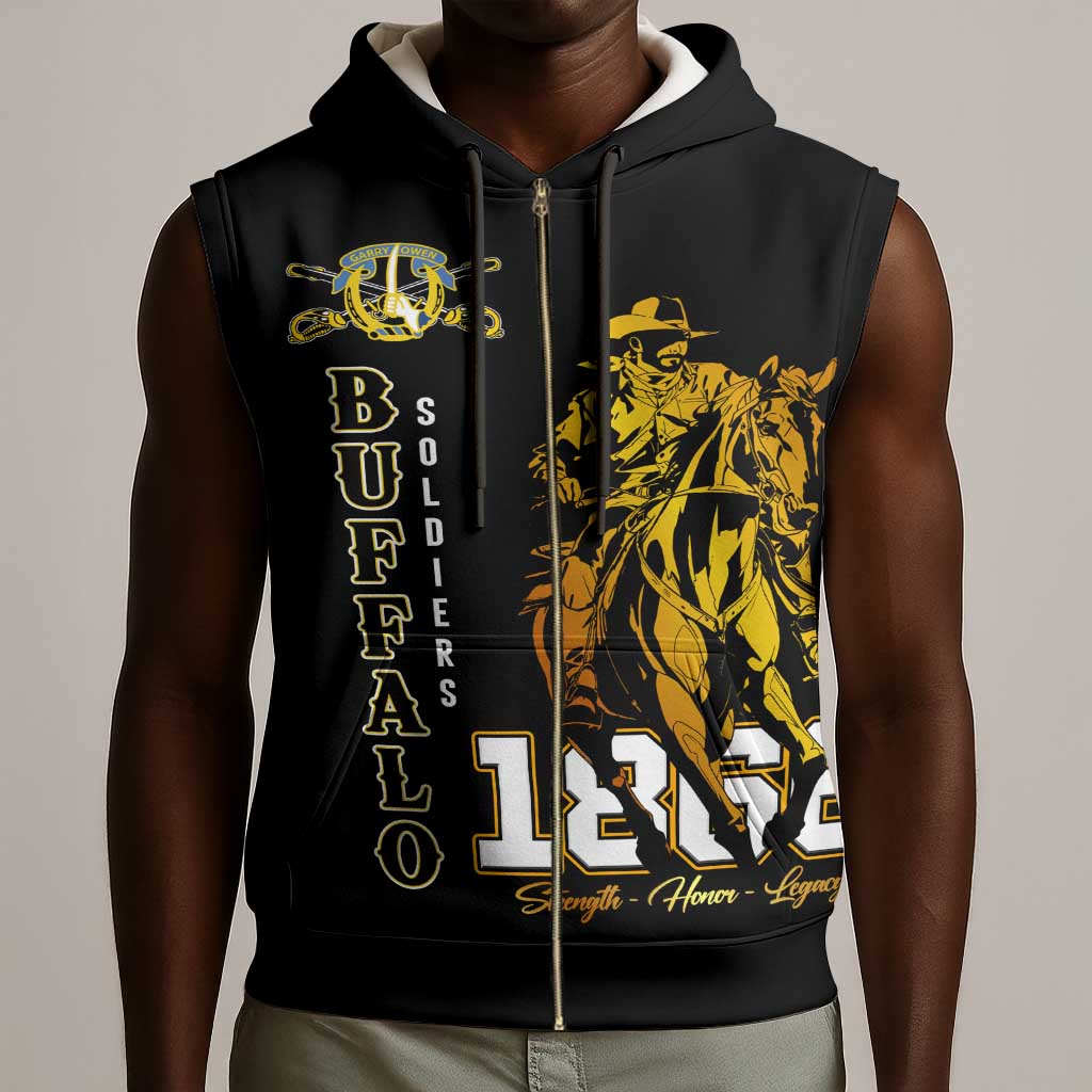 Strength Honor Legacy Buffalo Soldiers Sleeveless Zip Hoodie African American Cavalry Tribute - African Pride