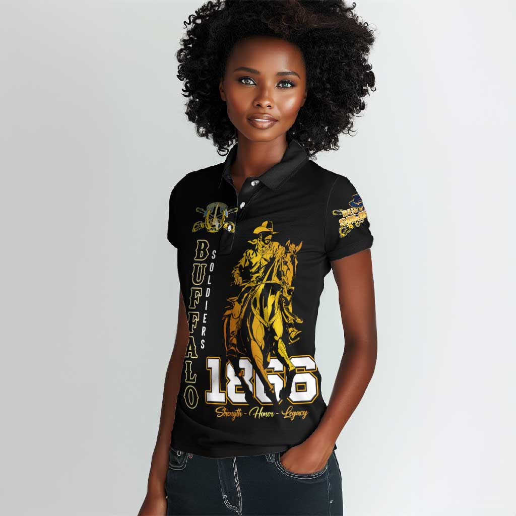 Strength Honor Legacy Buffalo Soldiers Women Polo Shirt African American Cavalry Tribute - African Pride