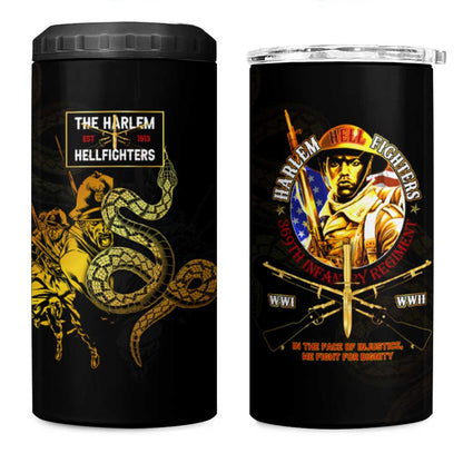 Harlem Hellfighters 369th Infantry Regiment 4 in 1 Can Cooler Tumbler Fight for Dignity WWII - African Pride