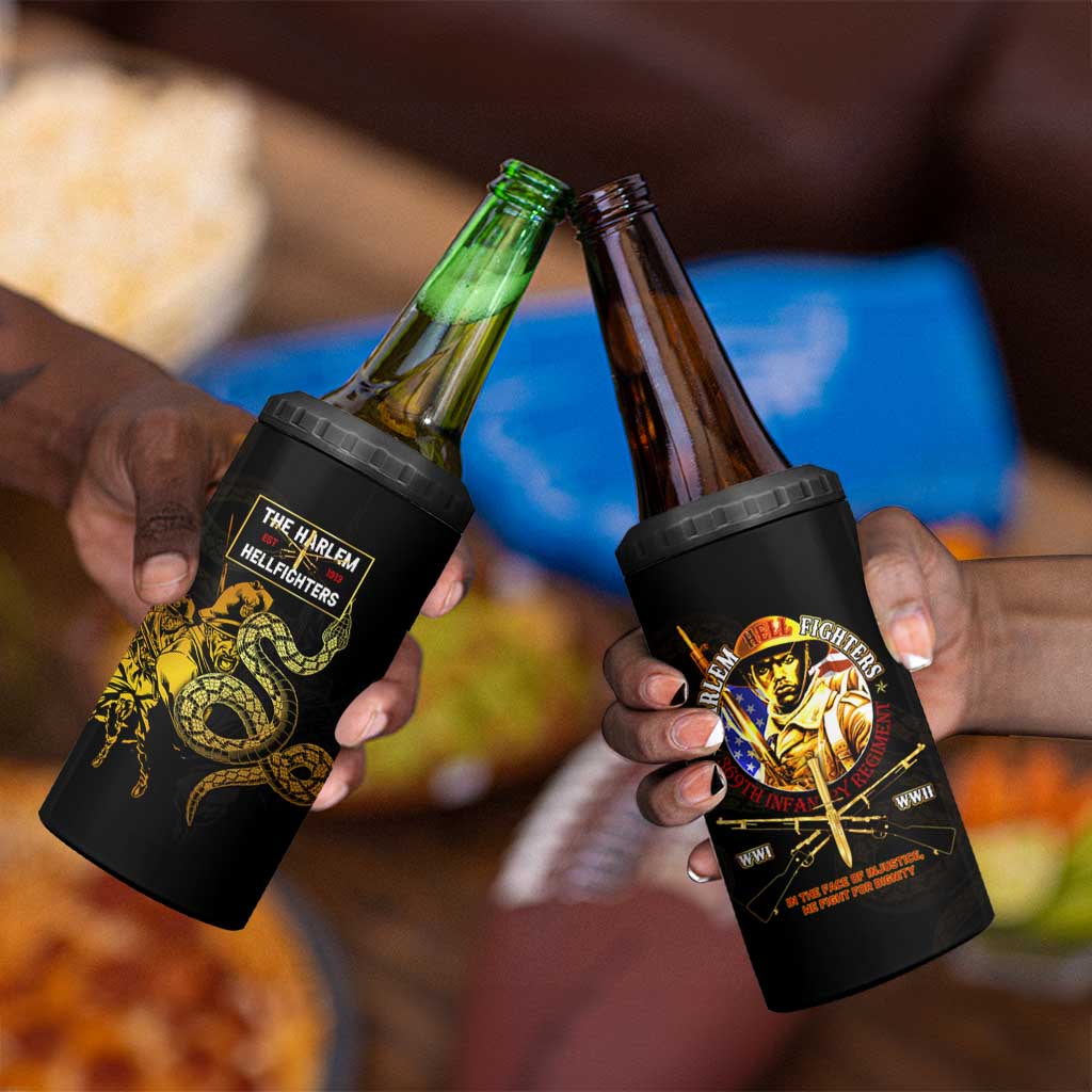 Harlem Hellfighters 369th Infantry Regiment 4 in 1 Can Cooler Tumbler Fight for Dignity WWII - African Pride