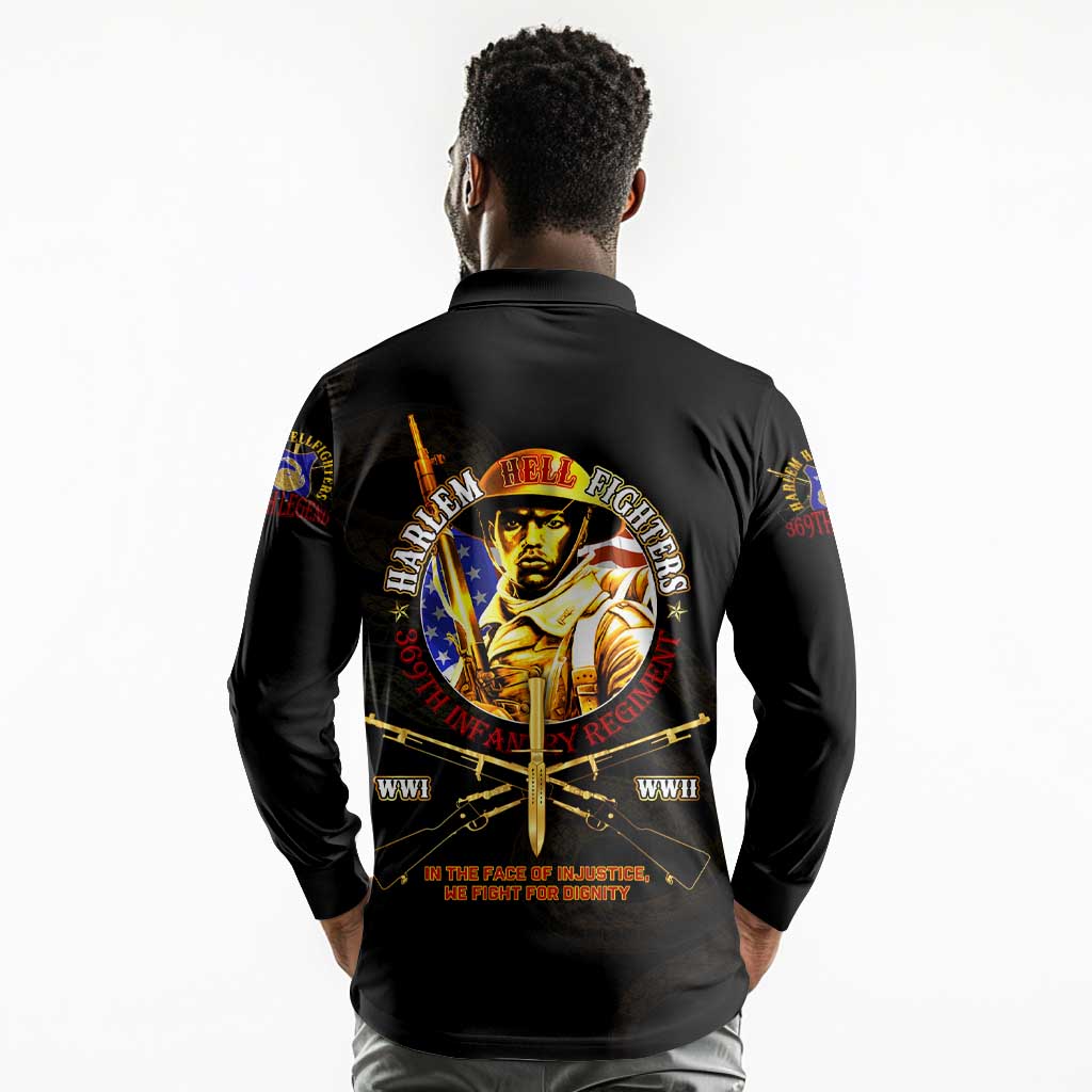 Harlem Hellfighters 369th Infantry Regiment Long Sleeve Polo Shirt Fight for Dignity WWII - African Pride