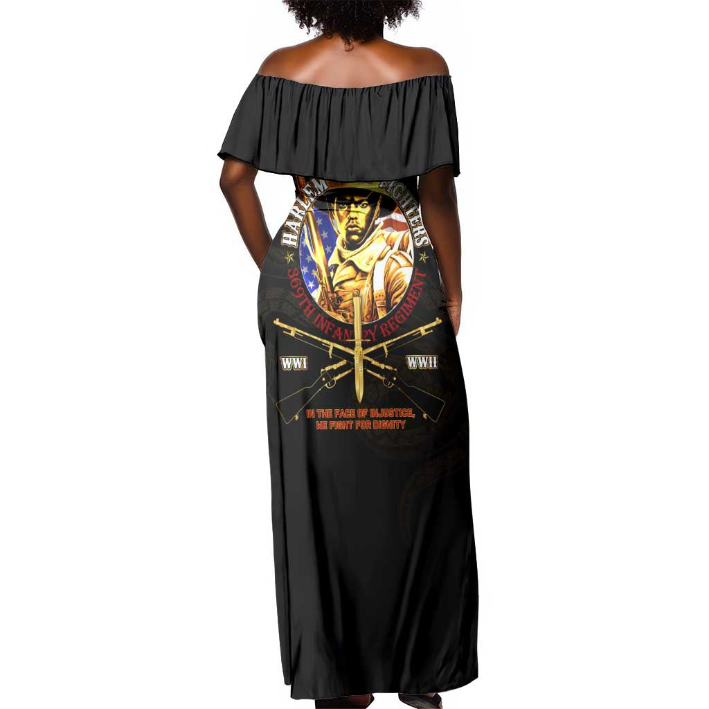 Harlem Hellfighters 369th Infantry Regiment Off Shoulder Maxi Dress Fight for Dignity WWII - African Pride
