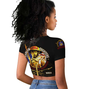 Harlem Hellfighters 369th Infantry Regiment Raglan Cropped T shirt Fight for Dignity WWII - African Pride