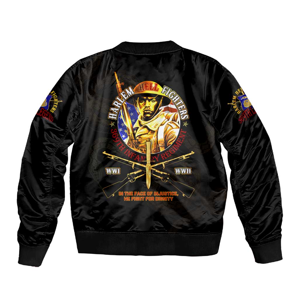 Harlem Hellfighters 369th Infantry Regiment Sleeve Zip Bomber Jacket Fight for Dignity WWII - African Pride