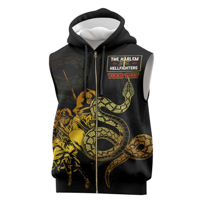 Harlem Hellfighters 369th Infantry Regiment Sleeveless Zip Hoodie Fight for Dignity WWII - African Pride