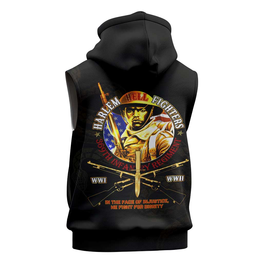 Harlem Hellfighters 369th Infantry Regiment Sleeveless Zip Hoodie Fight for Dignity WWII - African Pride