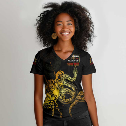Harlem Hellfighters 369th Infantry Regiment Women V-Neck T-Shirt Fight for Dignity WWII - African Pride