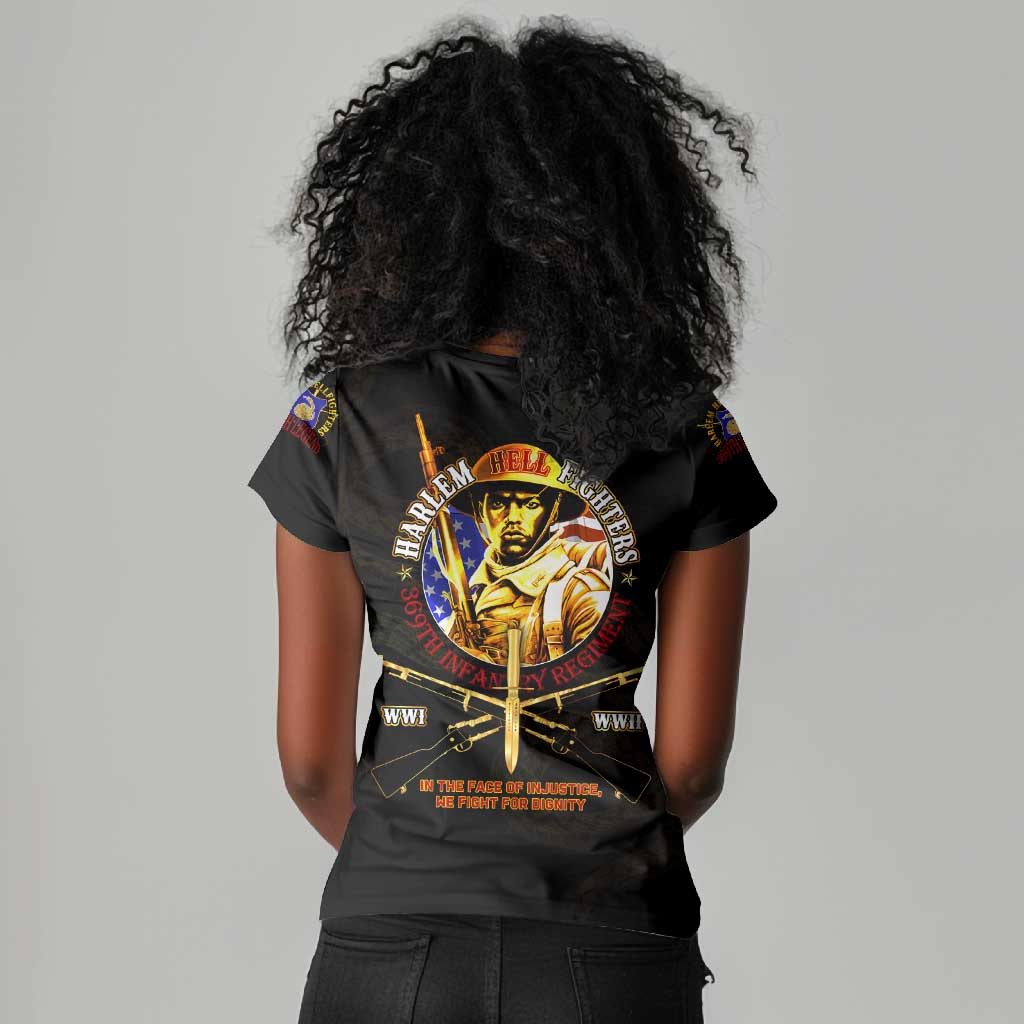 Harlem Hellfighters 369th Infantry Regiment Women V-Neck T-Shirt Fight for Dignity WWII - African Pride