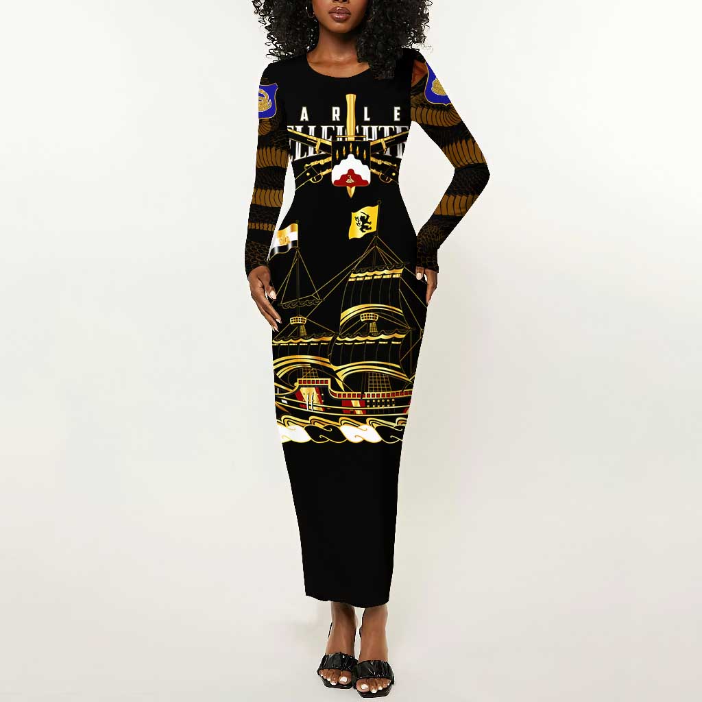 Harlem Hellfighters Long Sleeve Bodycon Dress 369th Regiment Legacy at Sea - African Pride