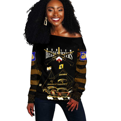 Harlem Hellfighters Off Shoulder Sweater 369th Regiment Legacy at Sea - African Pride