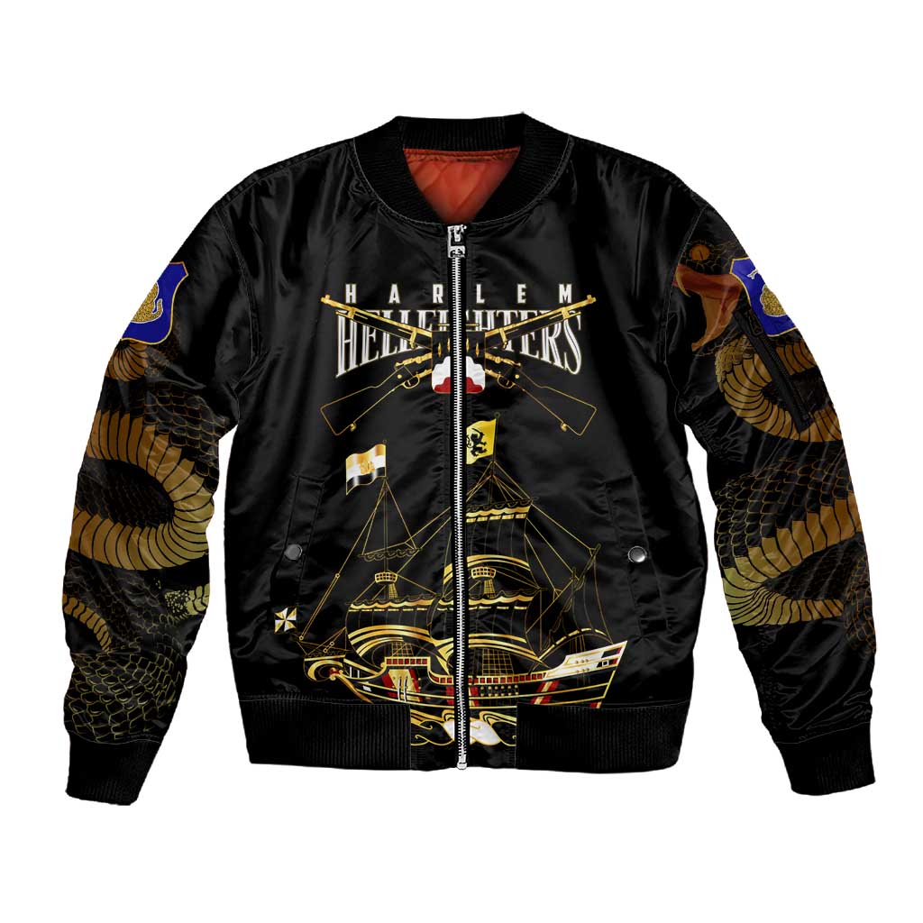 Harlem Hellfighters Sleeve Zip Bomber Jacket 369th Regiment Legacy at Sea - African Pride