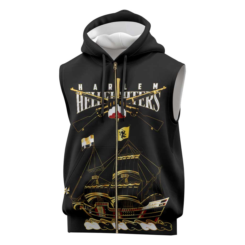 Harlem Hellfighters Sleeveless Zip Hoodie 369th Regiment Legacy at Sea - African Pride