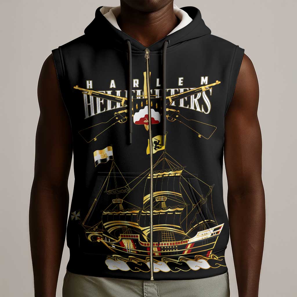 Harlem Hellfighters Sleeveless Zip Hoodie 369th Regiment Legacy at Sea - African Pride
