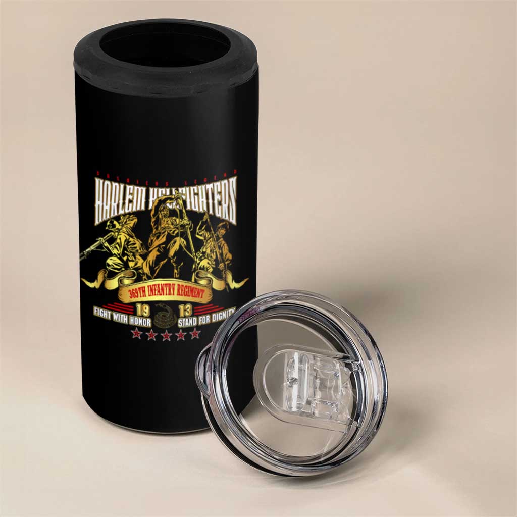 Harlem Hellfighters 1913 4 in 1 Can Cooler Tumbler Fight with Honor, Stand for Dignity - 369th Infantry Regiment - African Pride