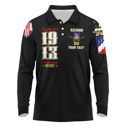 Harlem Hellfighters 1913 Long Sleeve Polo Shirt Fight with Honor, Stand for Dignity - 369th Infantry Regiment - African Pride