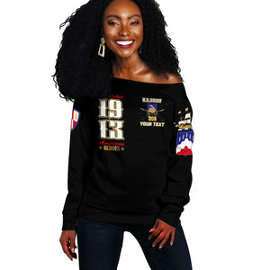 Harlem Hellfighters 1913 Off Shoulder Sweater Fight with Honor, Stand for Dignity - 369th Infantry Regiment - African Pride