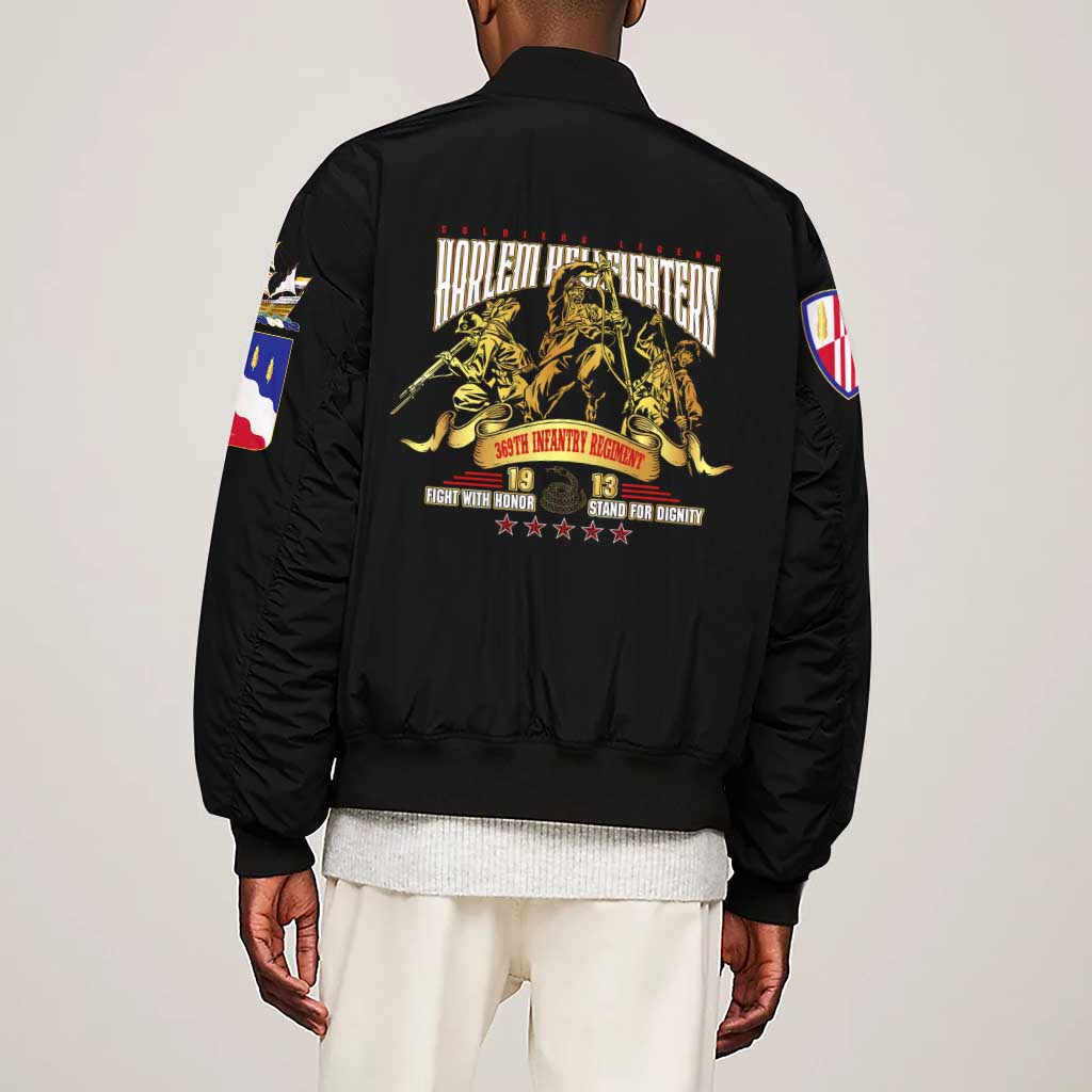 Harlem Hellfighters 1913 Sleeve Zip Bomber Jacket Fight with Honor, Stand for Dignity - 369th Infantry Regiment - African Pride