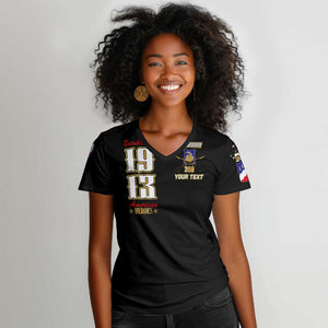 Harlem Hellfighters 1913 Women V-Neck T-Shirt Fight with Honor, Stand for Dignity - 369th Infantry Regiment - African Pride