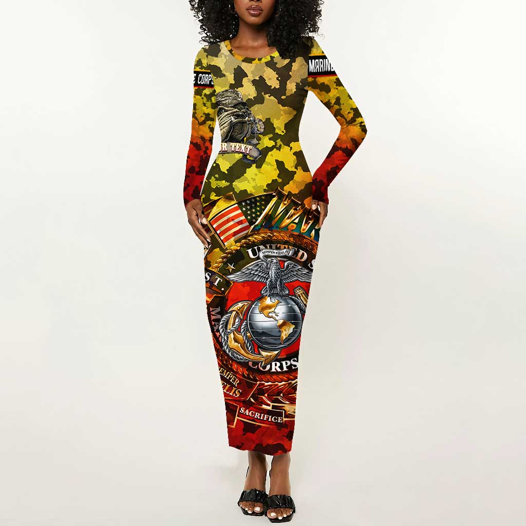 Montford Point Marines Long Sleeve Bodycon Dress Afro Devil Dog Soldier Legend - African Pride