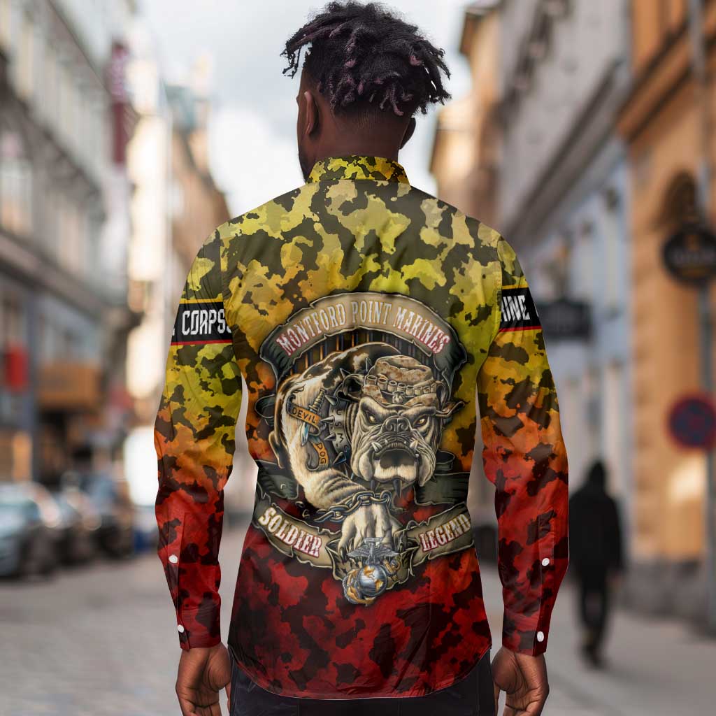 Montford Point Marines Long Sleeve Button Shirt Afro Devil Dog Soldier Legend - African Pride