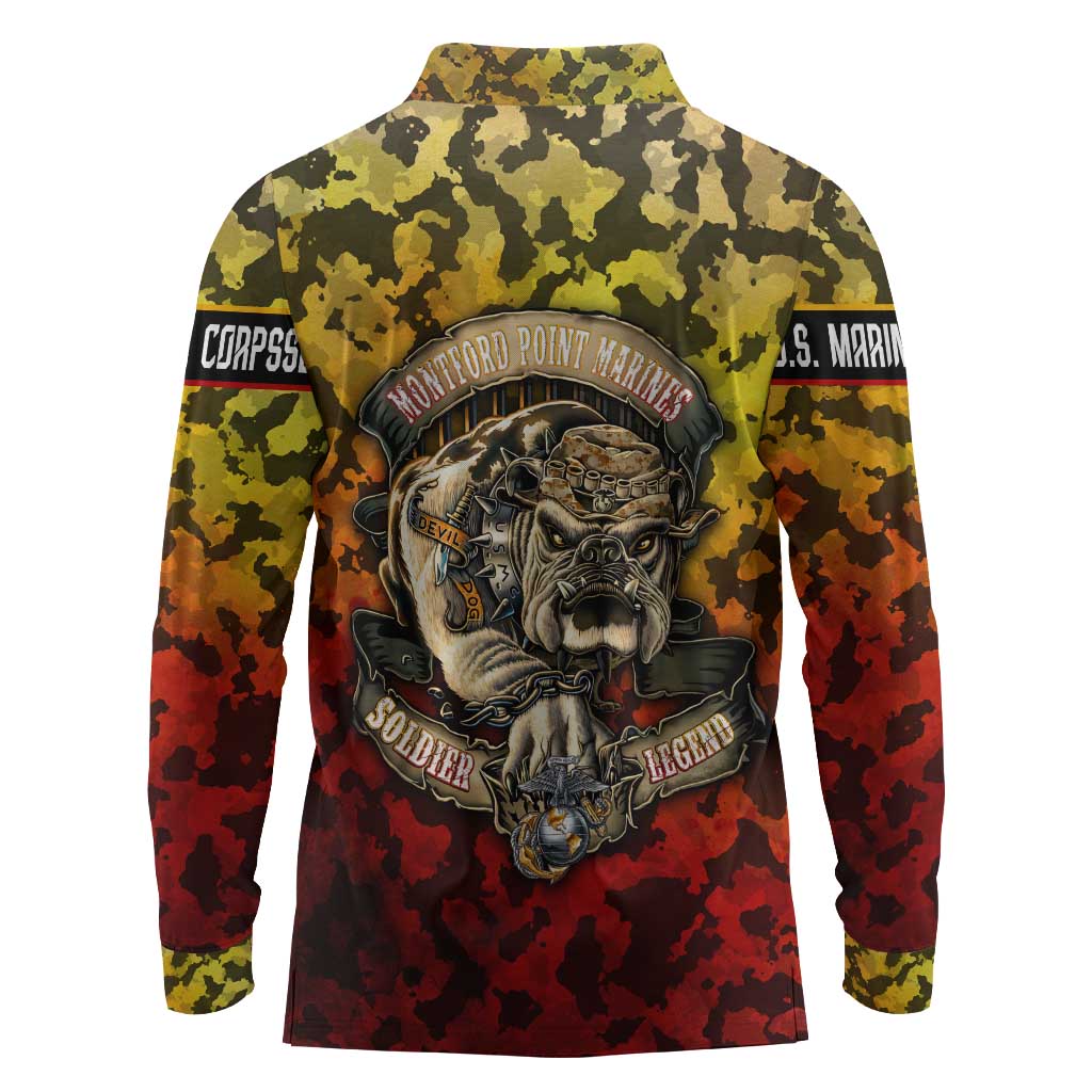 Montford Point Marines Long Sleeve Polo Shirt Afro Devil Dog Soldier Legend - African Pride