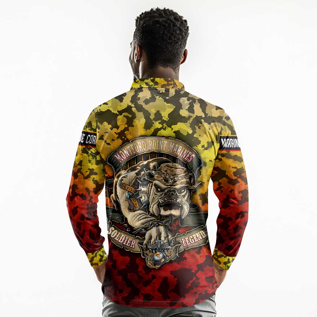 Montford Point Marines Long Sleeve Polo Shirt Afro Devil Dog Soldier Legend - African Pride