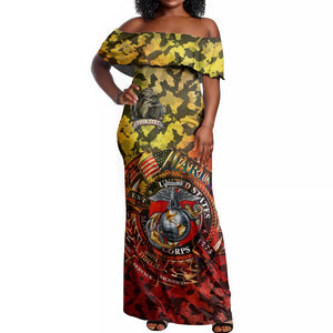Montford Point Marines Off Shoulder Maxi Dress Afro Devil Dog Soldier Legend - African Pride
