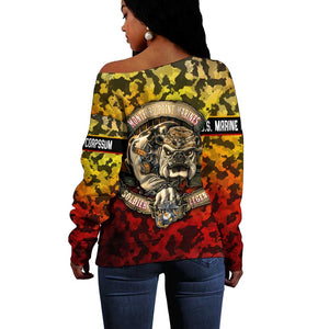 Montford Point Marines Off Shoulder Sweater Afro Devil Dog Soldier Legend - African Pride