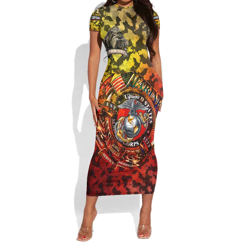 Montford Point Marines Short Sleeve Bodycon Dress Afro Devil Dog Soldier Legend - African Pride