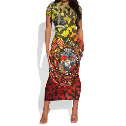 Montford Point Marines Short Sleeve Bodycon Dress Afro Devil Dog Soldier Legend - African Pride