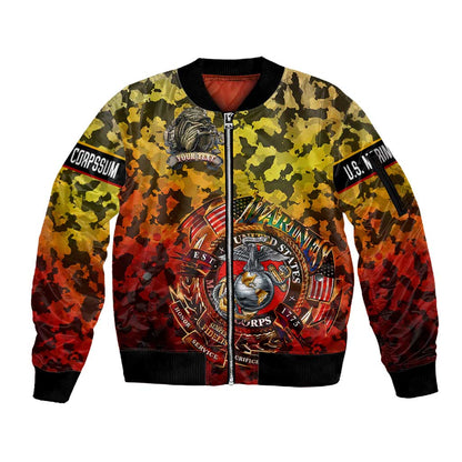 Montford Point Marines Sleeve Zip Bomber Jacket Afro Devil Dog Soldier Legend - African Pride