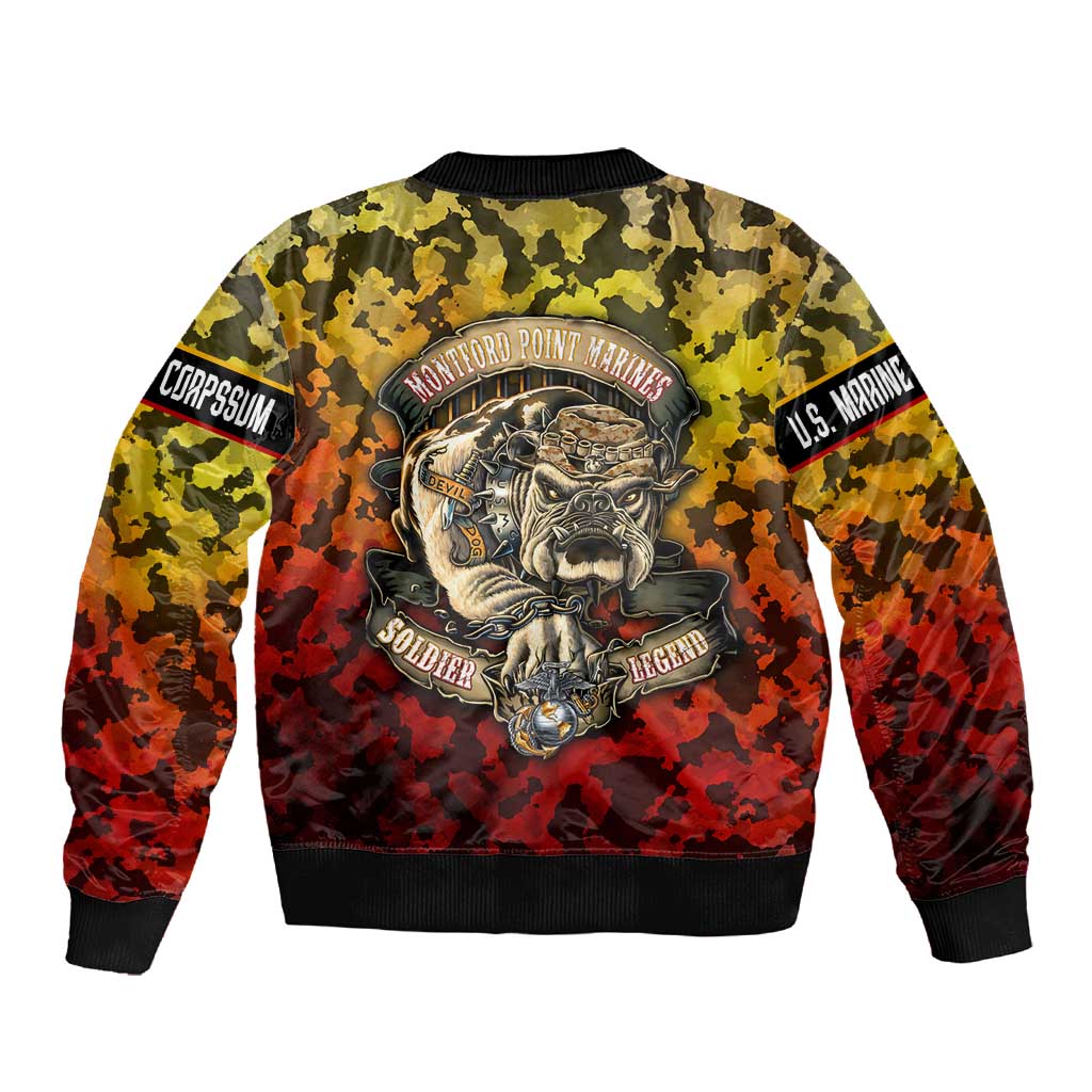 Montford Point Marines Sleeve Zip Bomber Jacket Afro Devil Dog Soldier Legend - African Pride