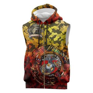 Montford Point Marines Sleeveless Zip Hoodie Afro Devil Dog Soldier Legend - African Pride