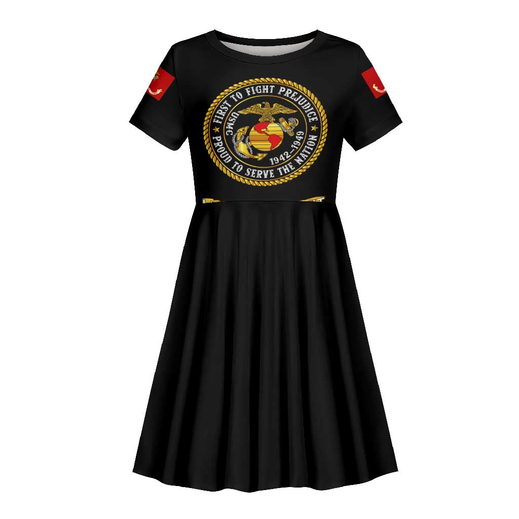 Montford Point Marines Kid Short Sleeve Dress Afro First to Fight Prejudice - African Pride