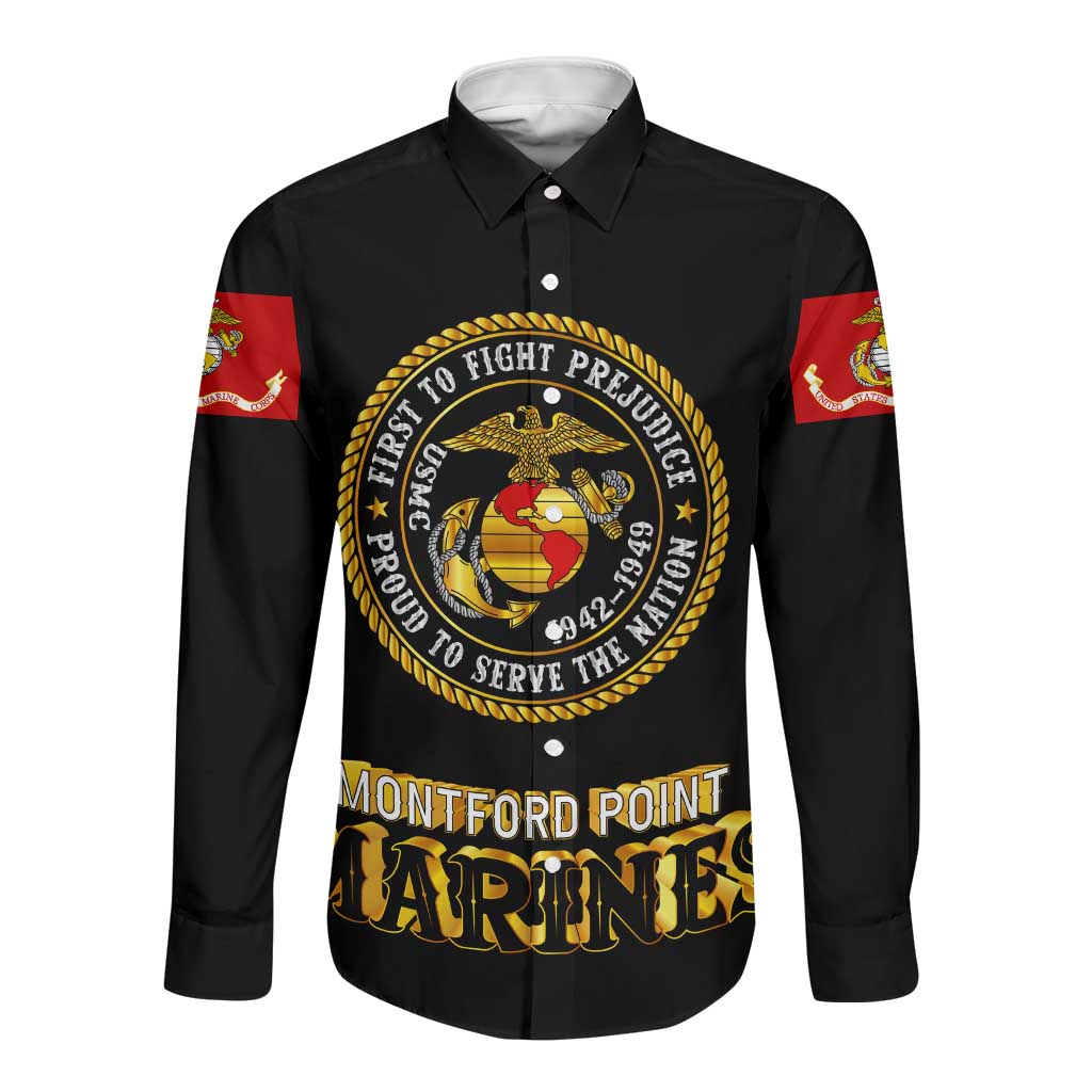 Montford Point Marines Long Sleeve Button Shirt Afro First to Fight Prejudice - African Pride