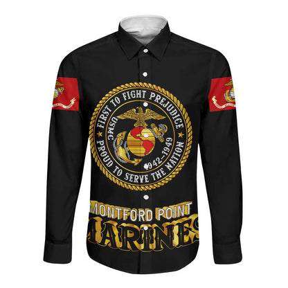 Montford Point Marines Long Sleeve Button Shirt Afro First to Fight Prejudice - African Pride