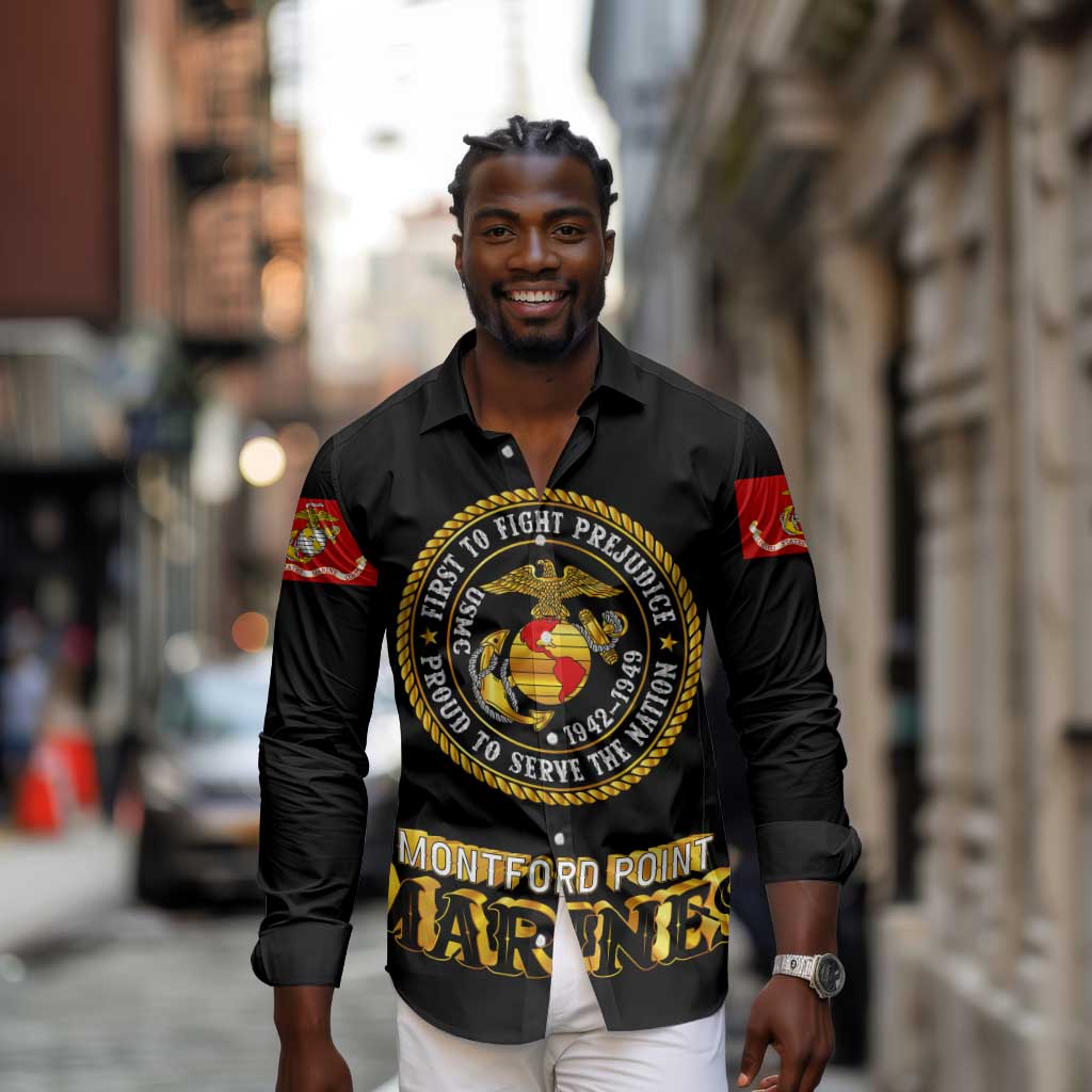 Montford Point Marines Long Sleeve Button Shirt Afro First to Fight Prejudice - African Pride
