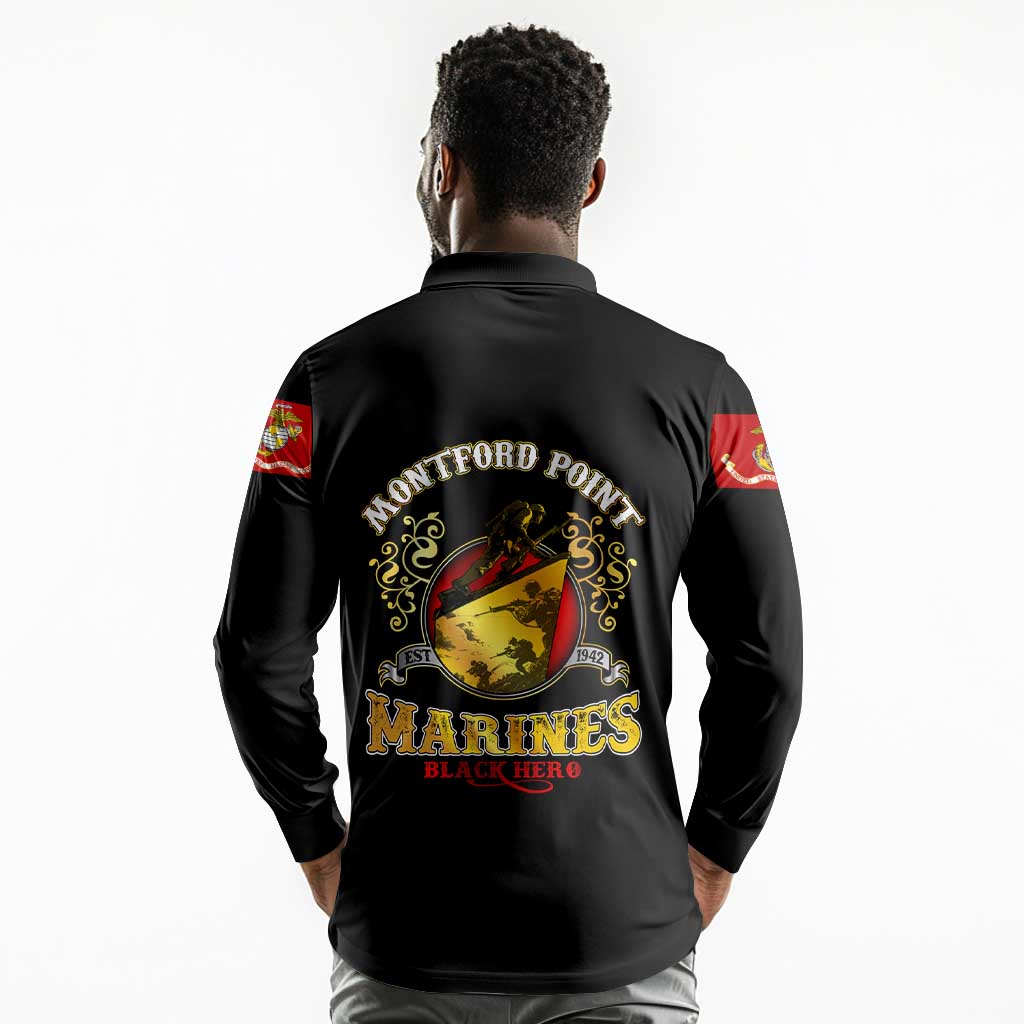 Montford Point Marines Long Sleeve Polo Shirt Afro First to Fight Prejudice - African Pride