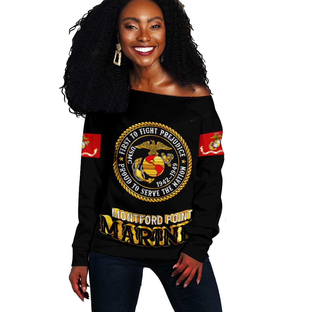 Montford Point Marines Off Shoulder Sweater Afro First to Fight Prejudice - African Pride