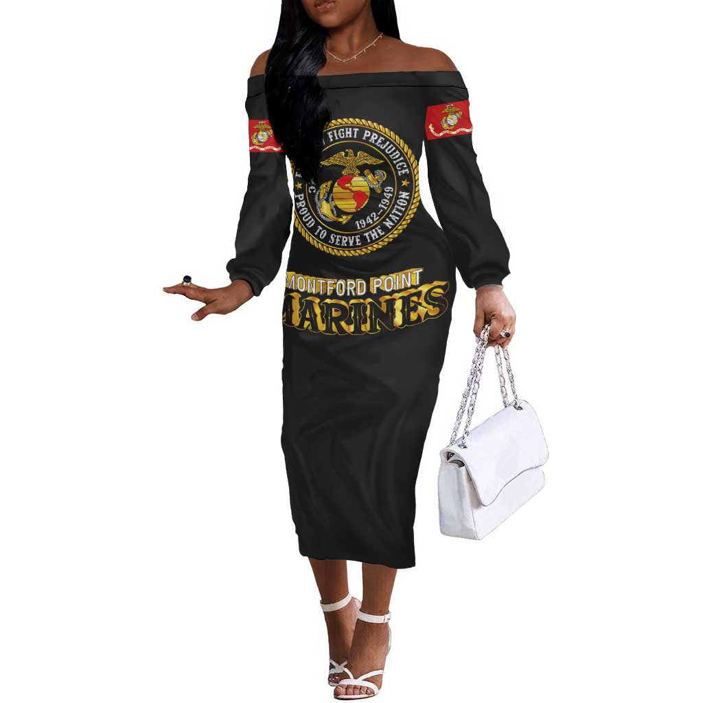 Montford Point Marines Off The Shoulder Long Sleeve Dress Afro First to Fight Prejudice - African Pride